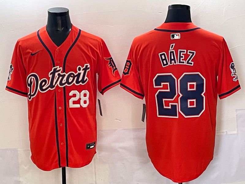 Men 2025 Detroit Tigers #28 Baez Orange Nike MLB Jersey style 03